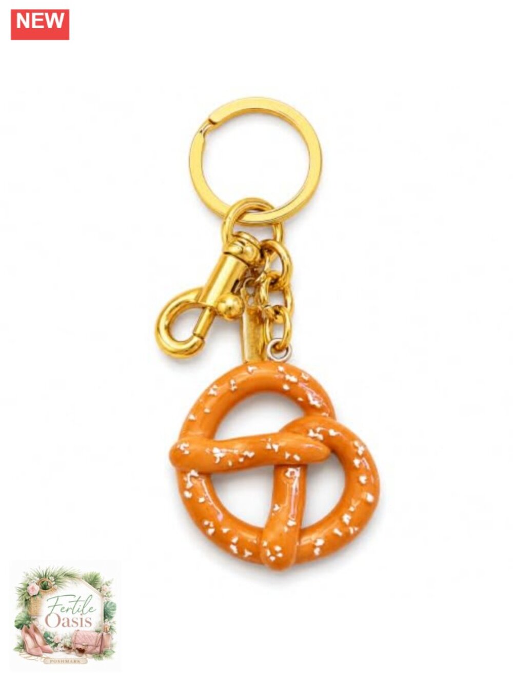 Pretzel Gold Keychain Bag Charm Oktoberfest Purse Ornament
